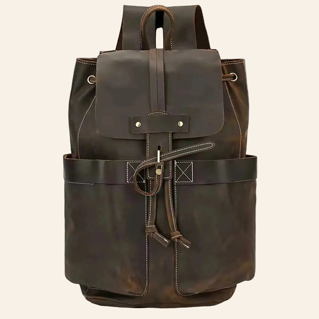 Crazy Horse Leather Laptop Backpack Men