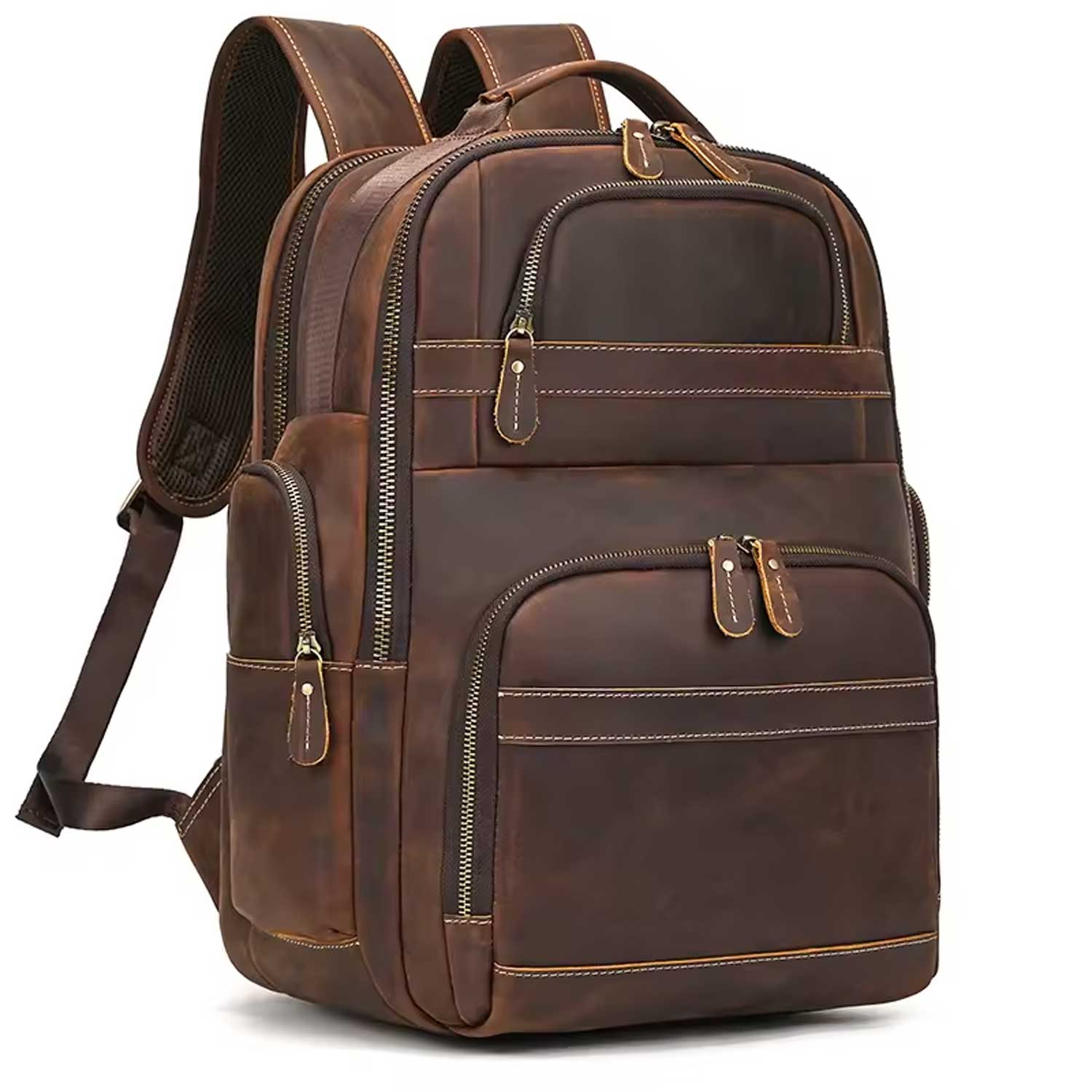 Vintage Crazy Horse Leather Backpack Men