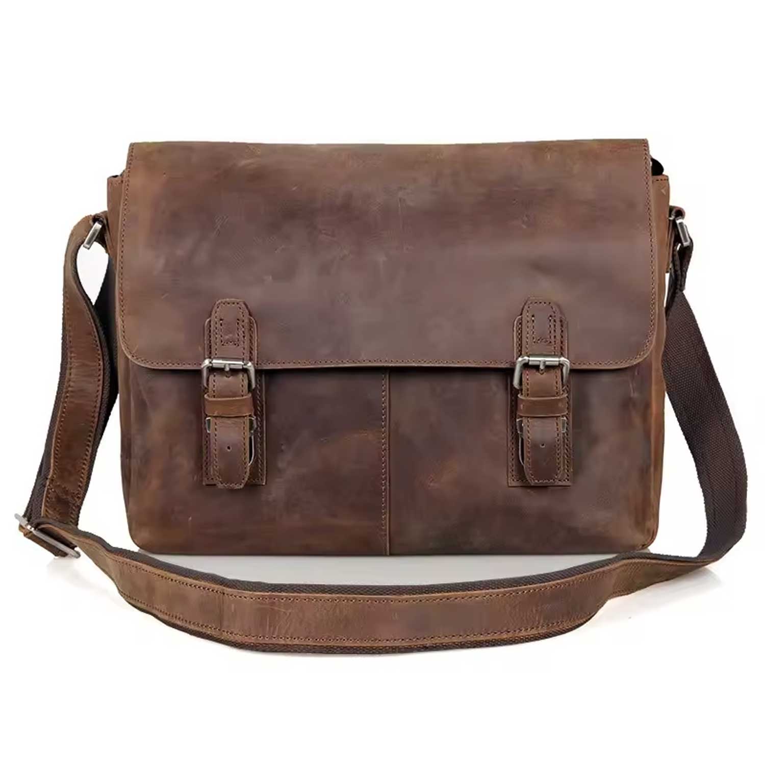 Brown Leather Messenger Bag For Men
