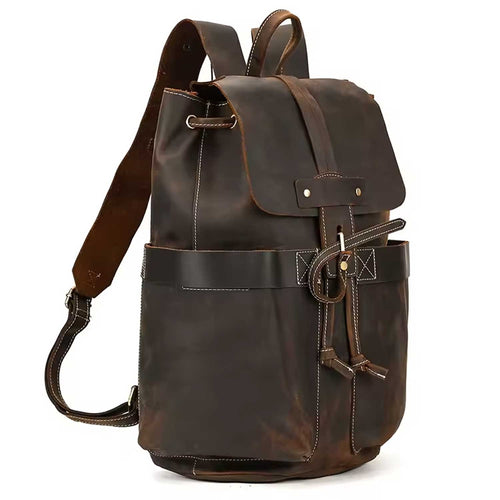 Crazy Horse Leather Laptop Backpack Men