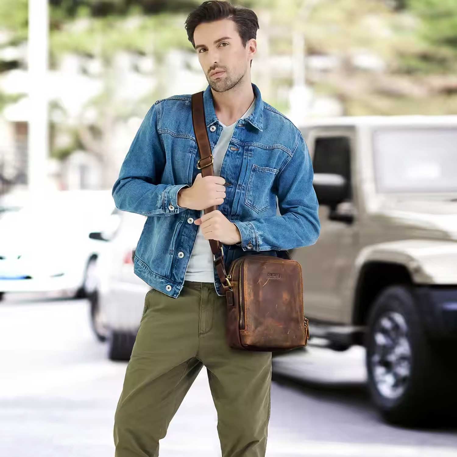 Vintage Leather Messenger Bag for Men