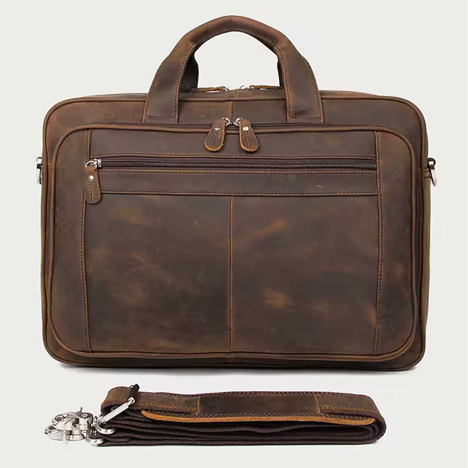 Crazy Horse Leather Laptop Briefcase Men