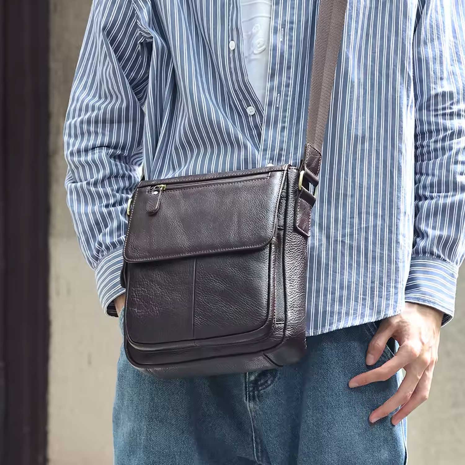 Classic Cowhide Leather Crossbody Bag