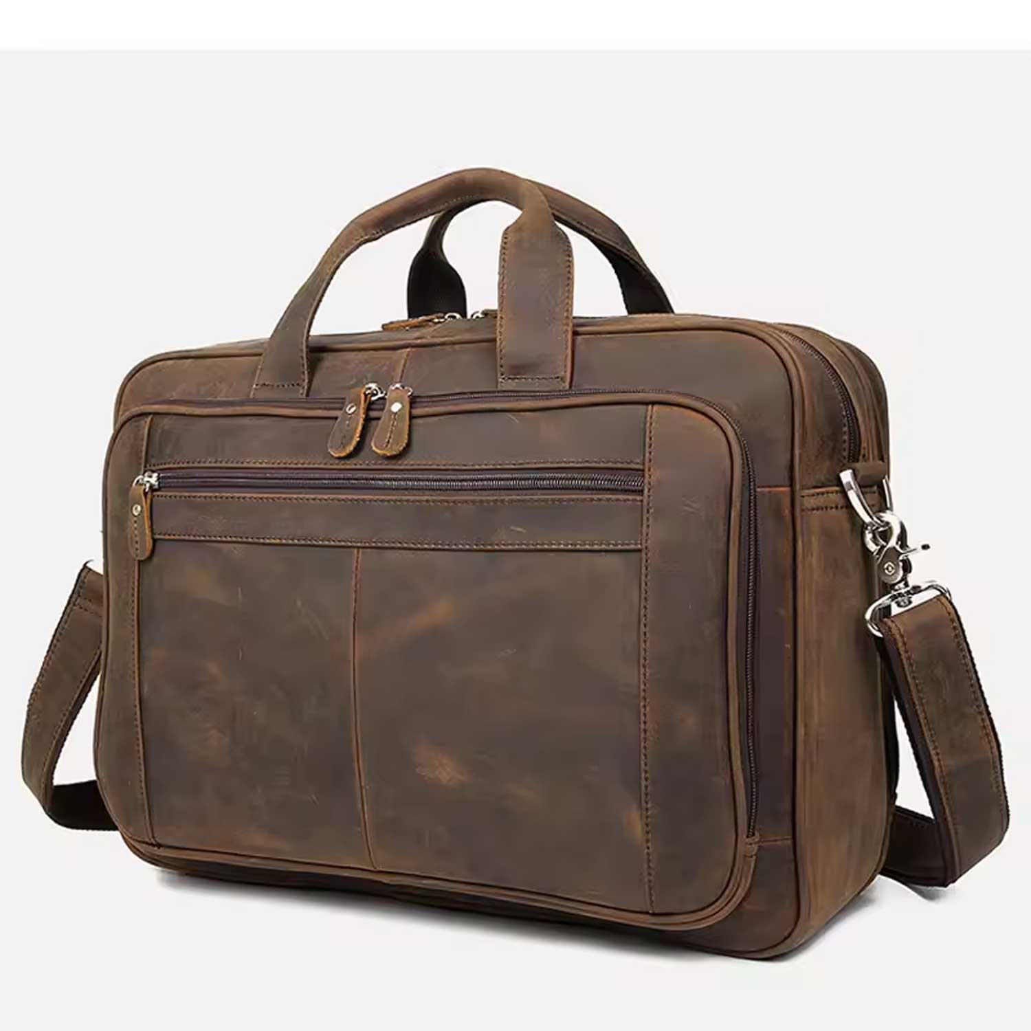 Crazy Horse Leather Laptop Briefcase Men