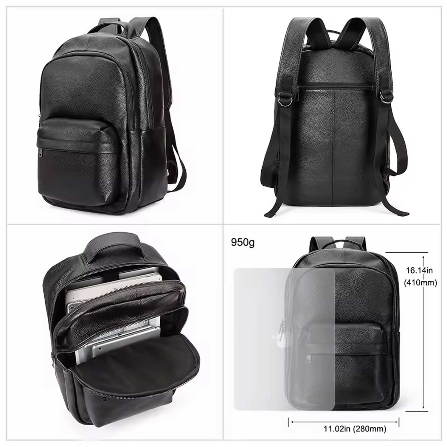 Top-Grain Leather Laptop Backpack for Men
