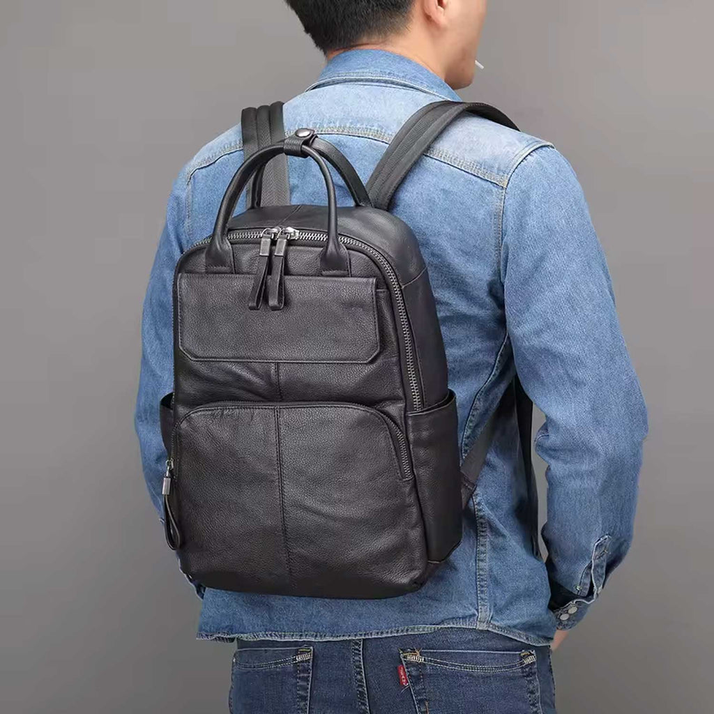 Large Capacity Men's Leather Business Backpack