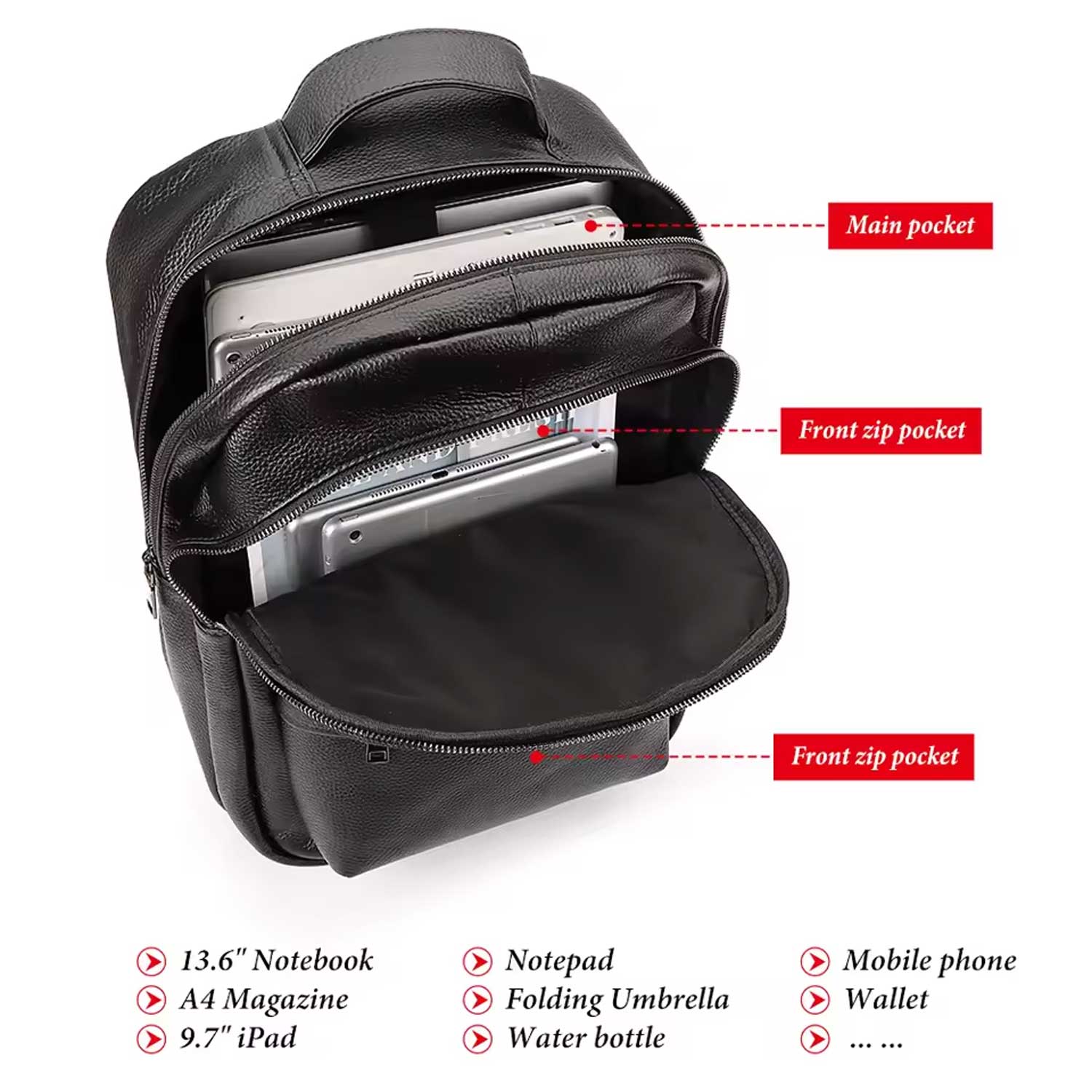 Top-Grain Leather Laptop Backpack for Men