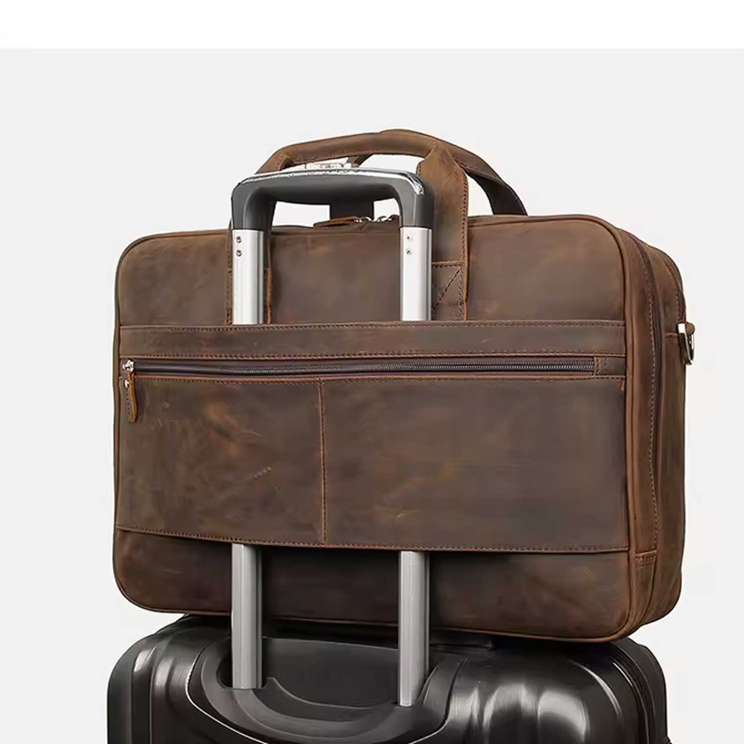 Crazy Horse Leather Laptop Briefcase Men