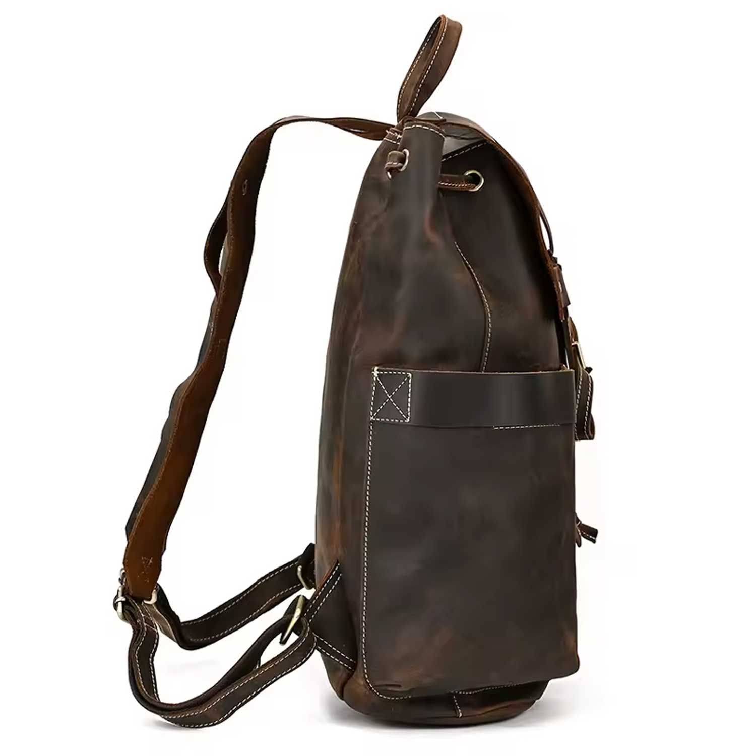 Crazy Horse Leather Laptop Backpack Men