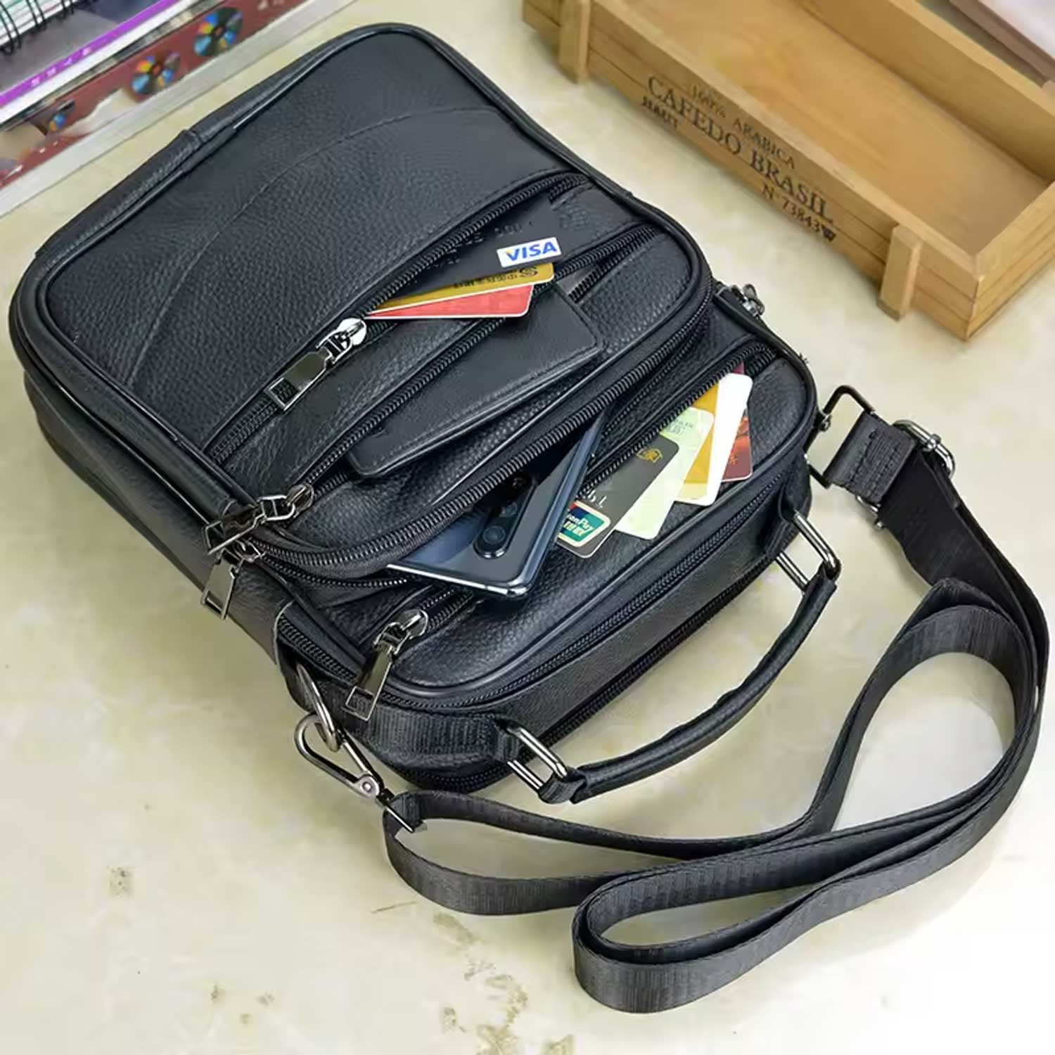 Compact Leather Crossbody Bag for Men