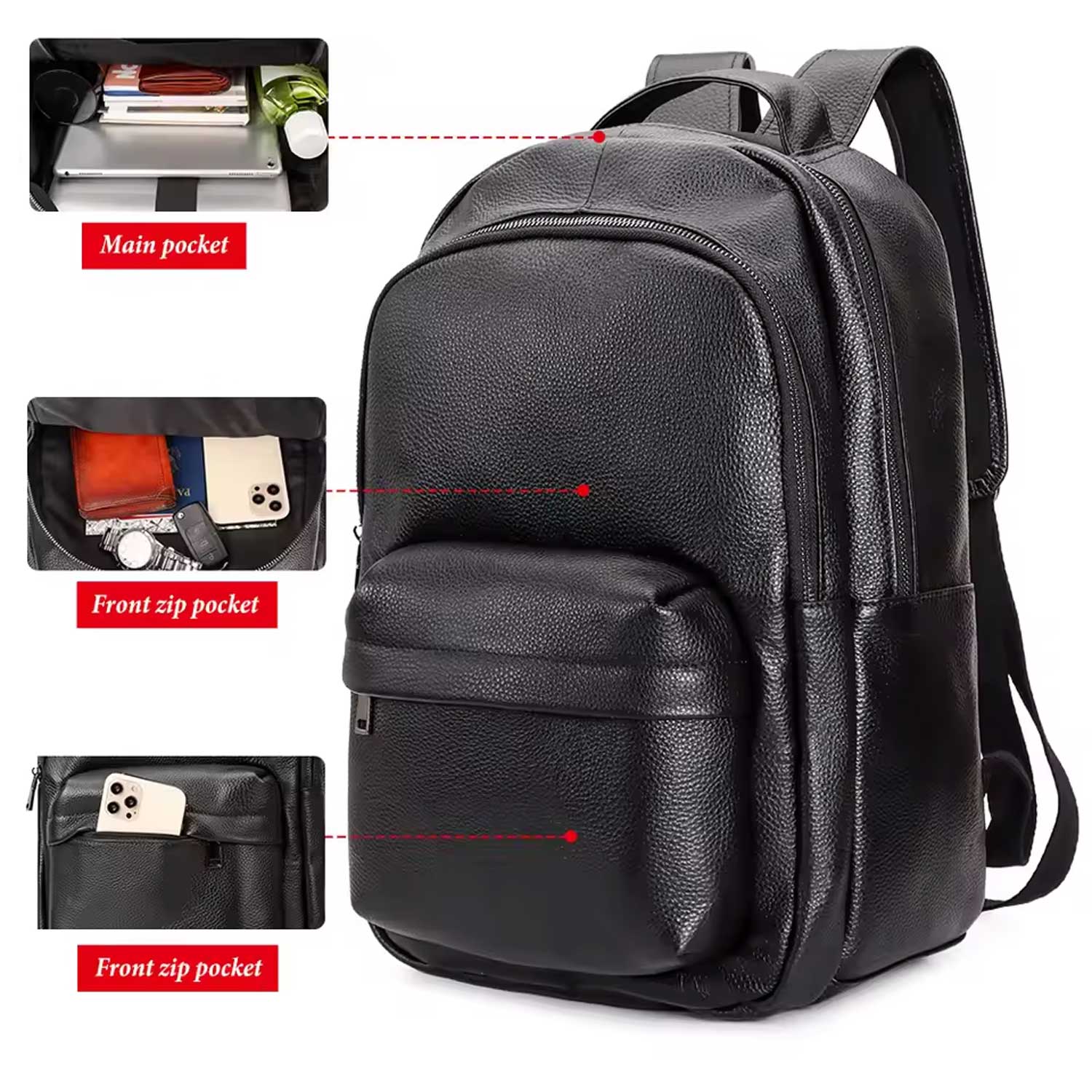 Top-Grain Leather Laptop Backpack for Men