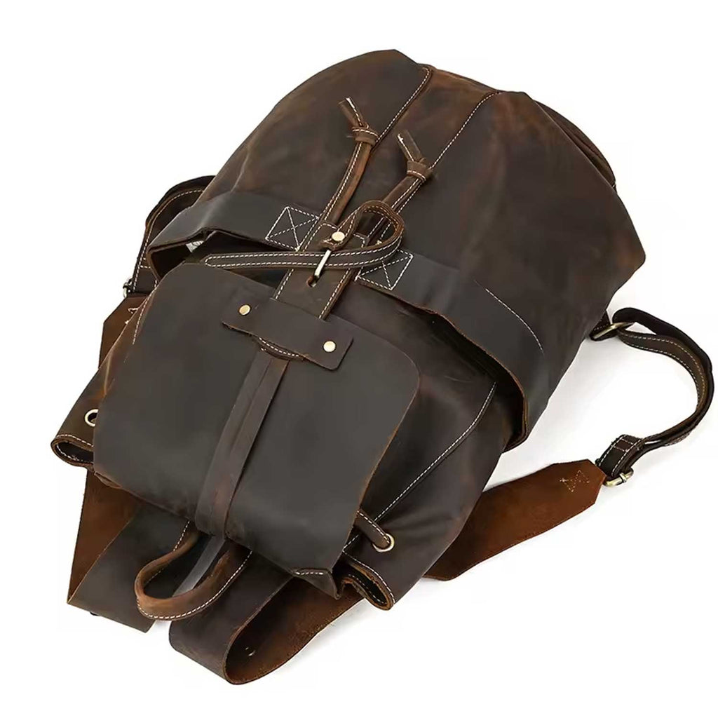 Crazy Horse Leather Laptop Backpack Men