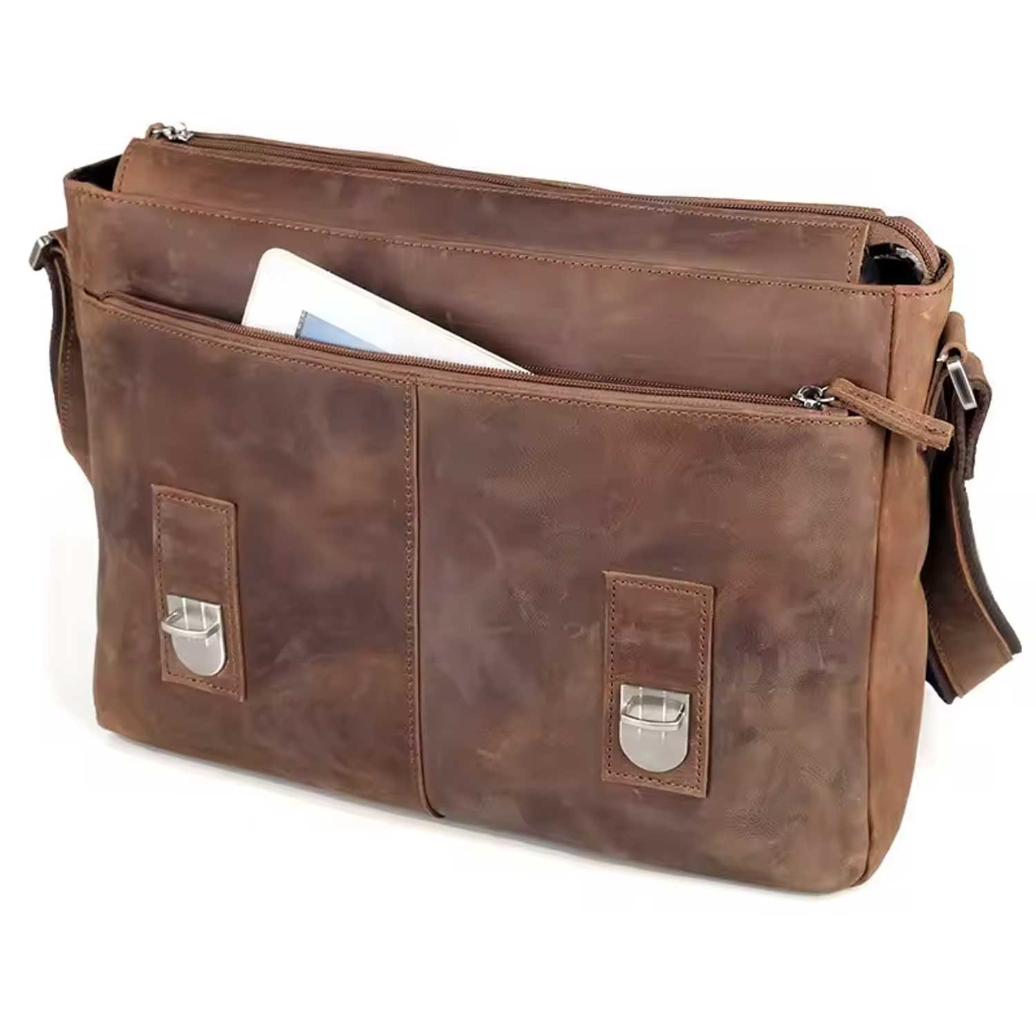 Brown Leather Messenger Bag For Men