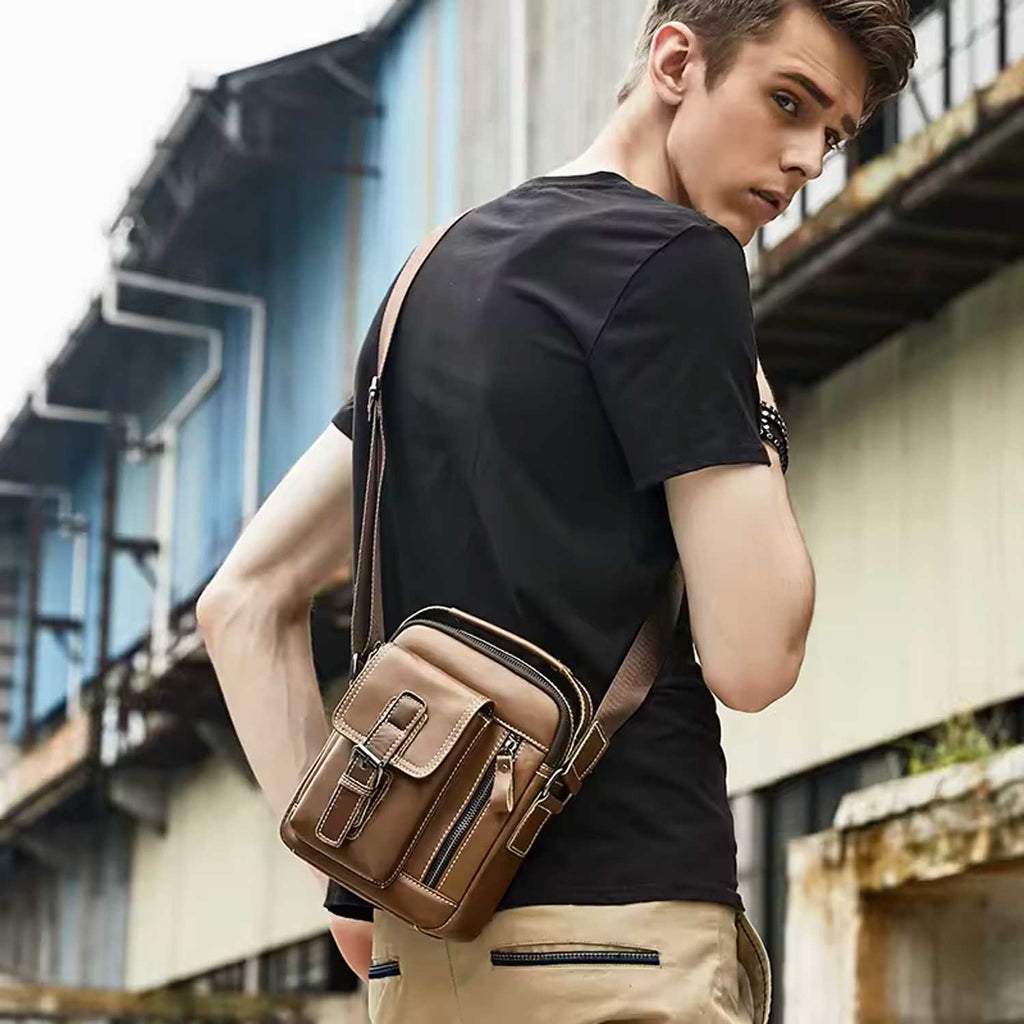 Cowhide Leather Crossbody Bag for Men