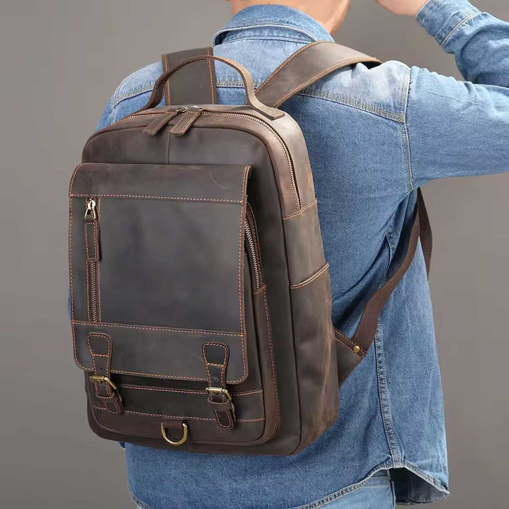 Vintage Full Grain Leather Backpack for Men
