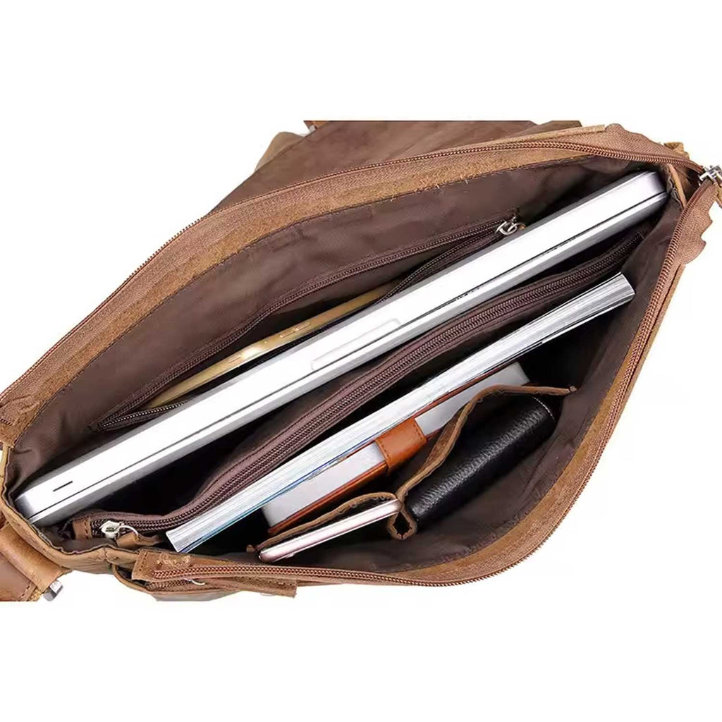 Brown Leather Messenger Bag For Men