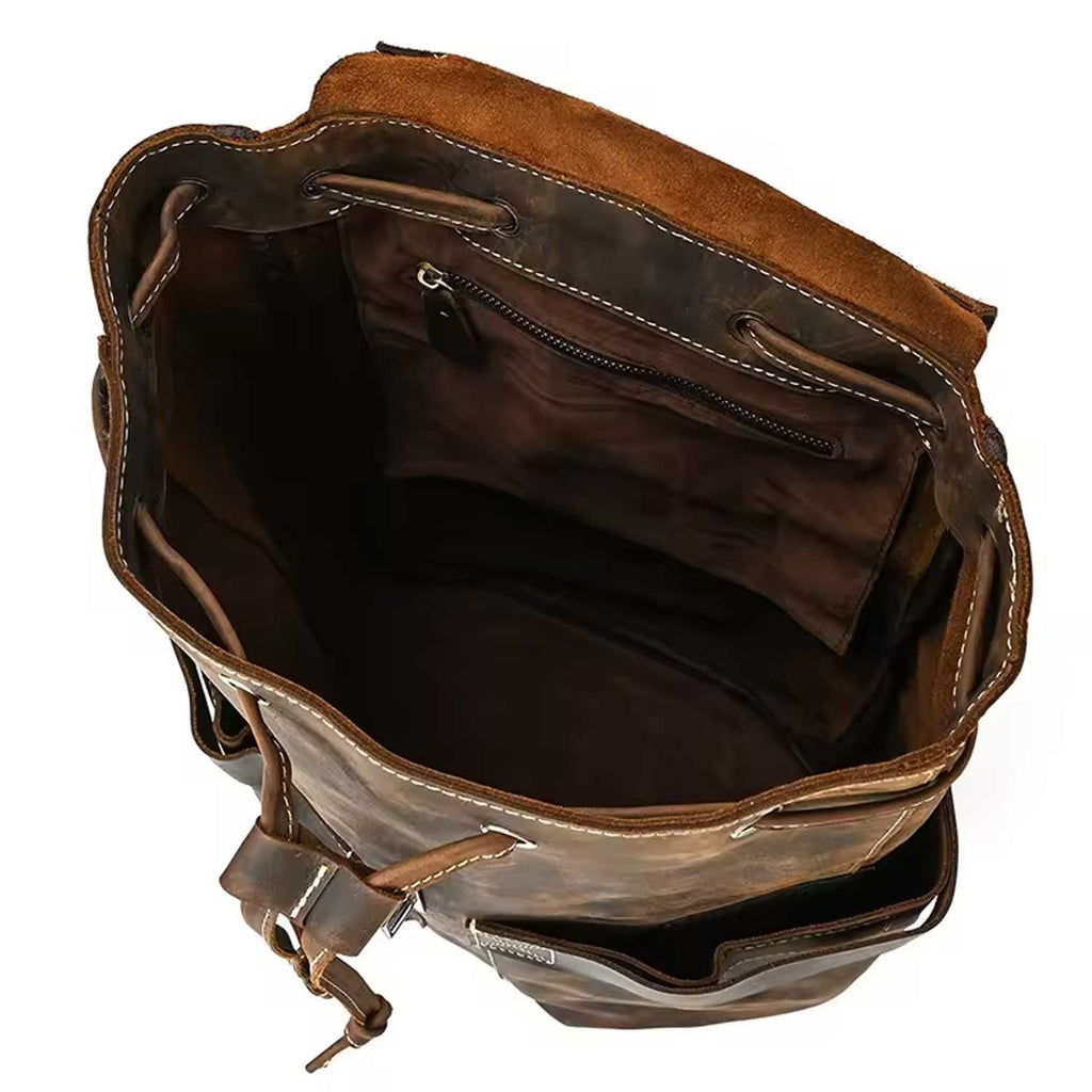 Crazy Horse Leather Laptop Backpack Men