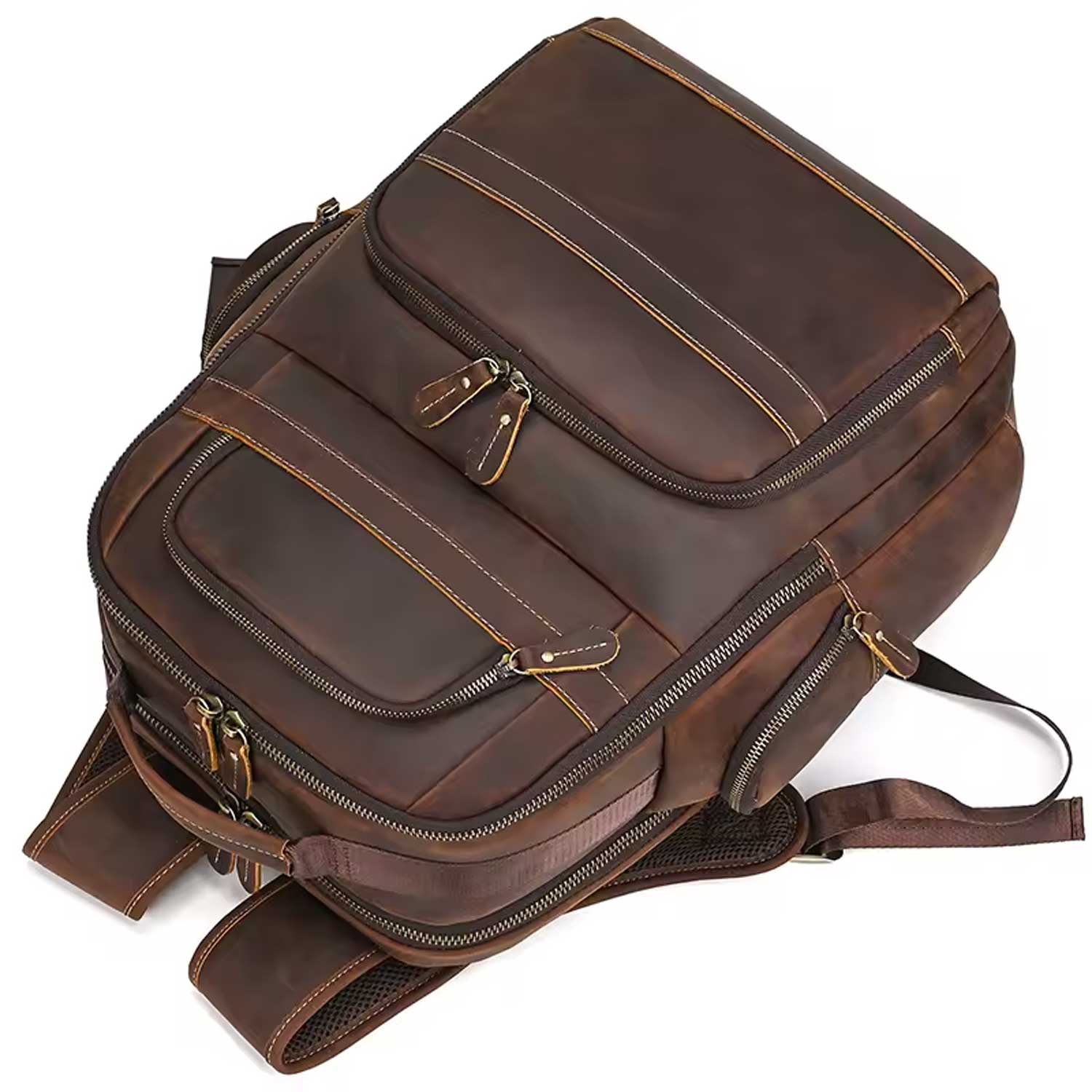 Vintage Crazy Horse Leather Backpack Men