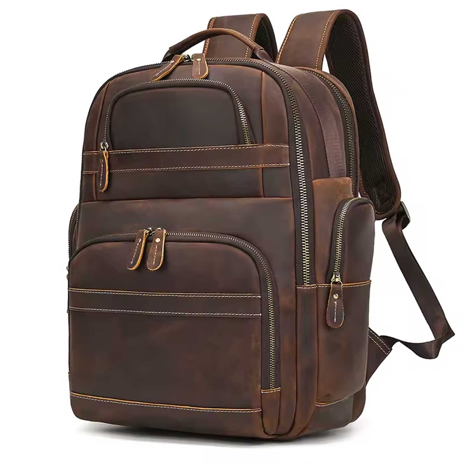 Vintage Crazy Horse Leather Backpack Men