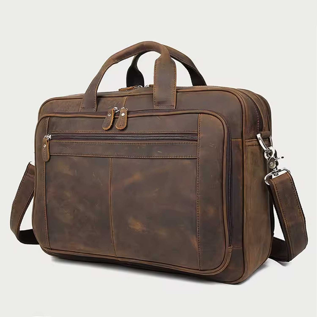 Crazy Horse Leather Laptop Briefcase Men