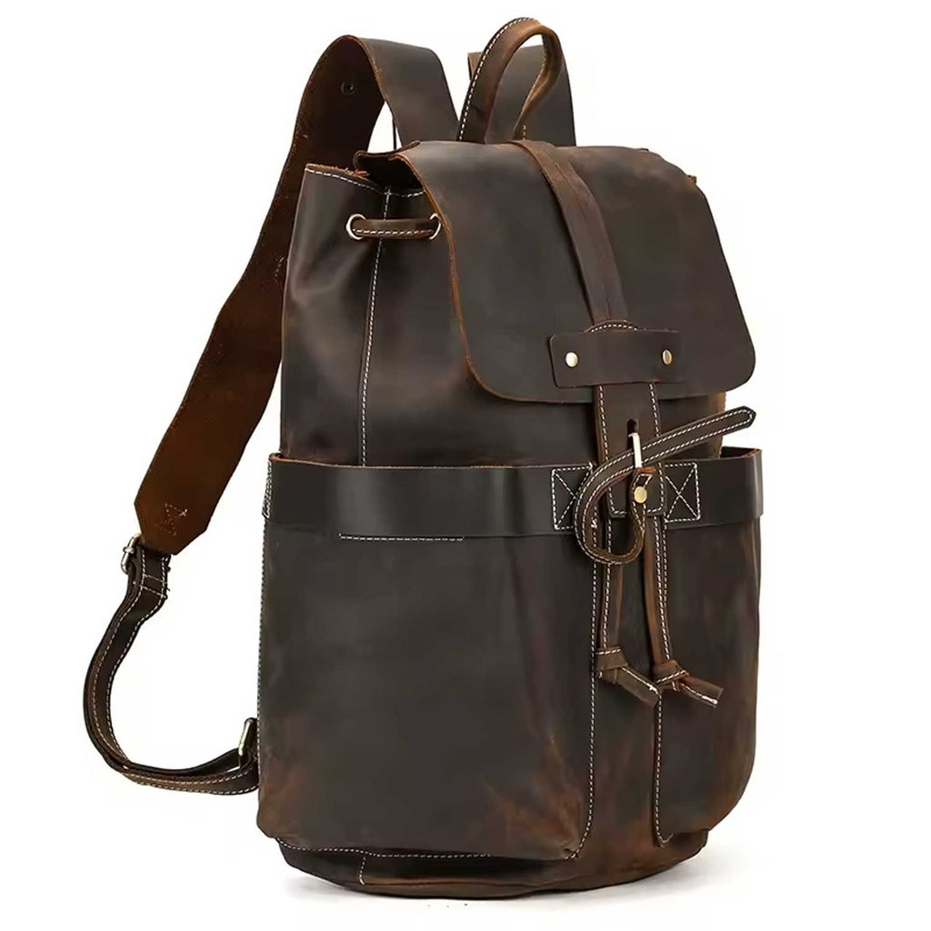 Crazy Horse Leather Laptop Backpack Men