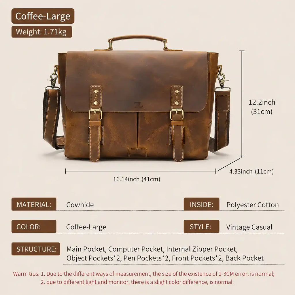 Vintage Leather Briefcase for Men