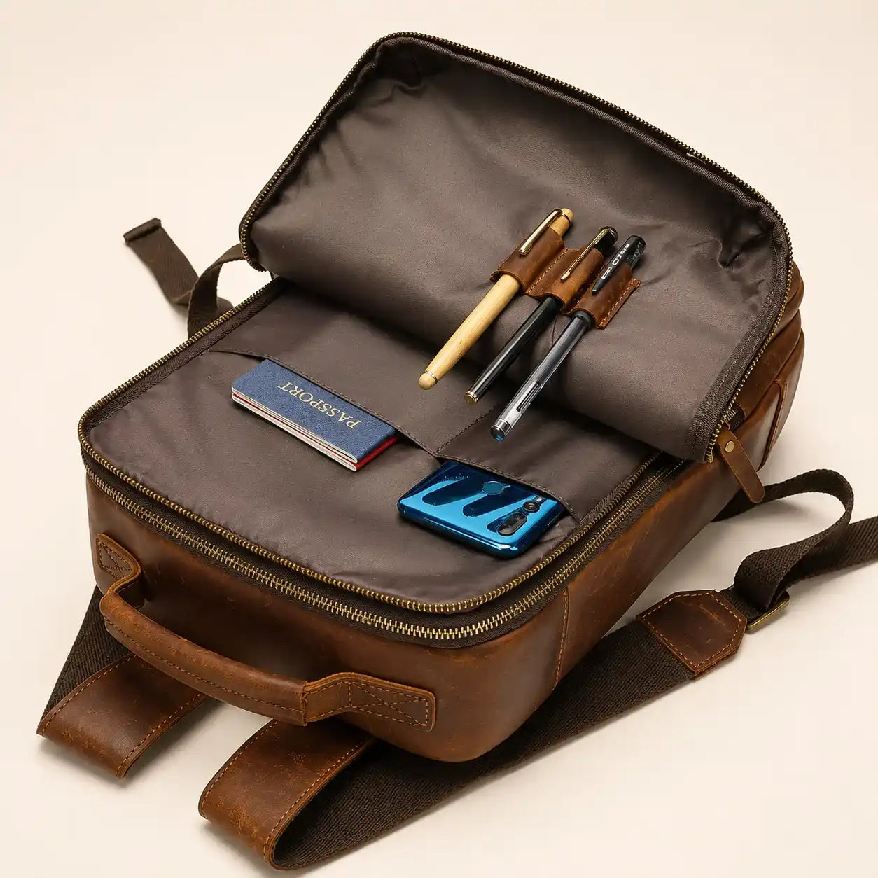 Travel Leather Laptop Backpack
