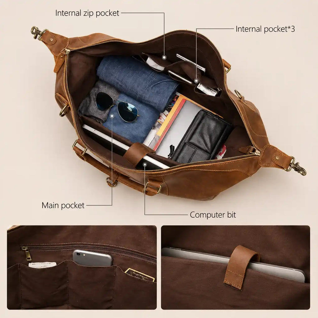 Buffalo Leather Duffle Bag for Men