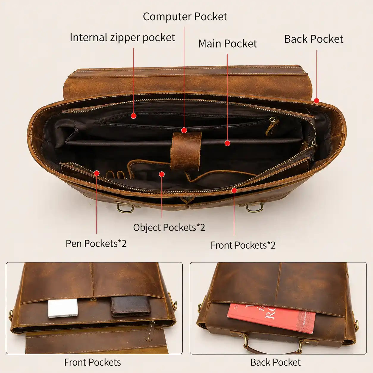 Vintage Leather Briefcase for Men