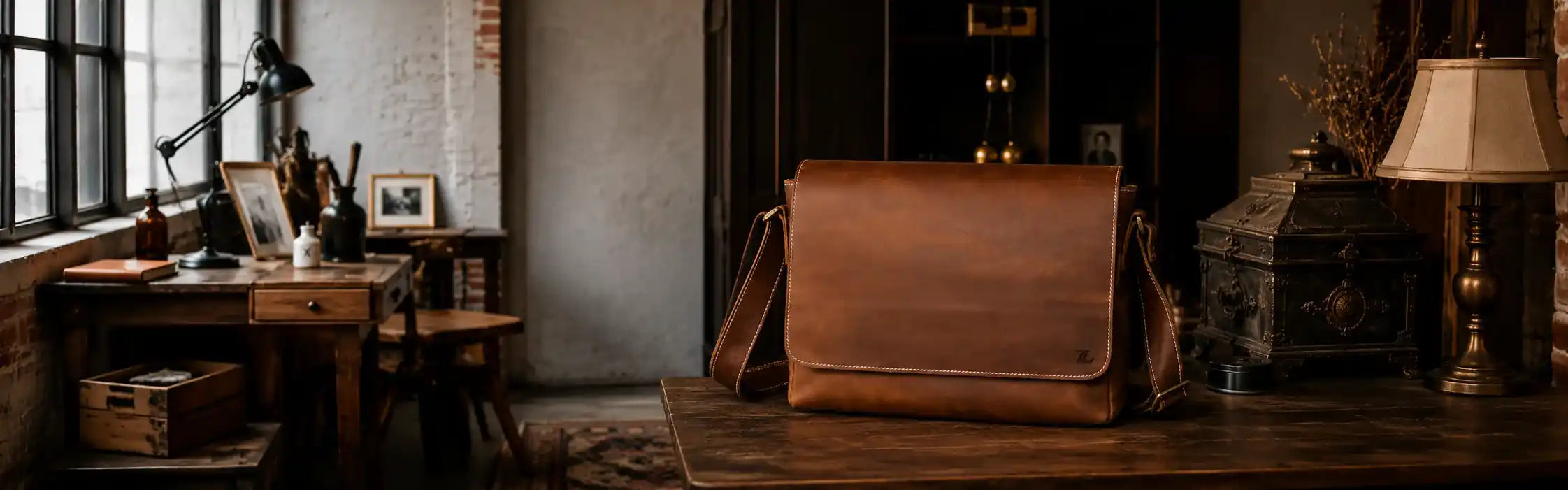 Brown leather messenger bag for office and casual wear