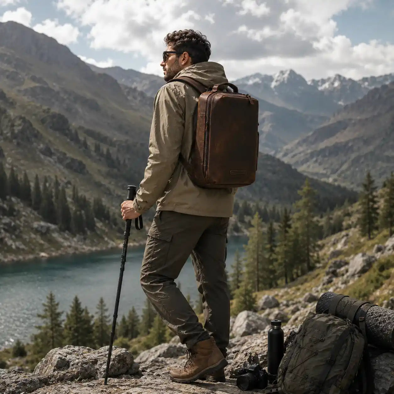 Travel Leather Laptop Backpack