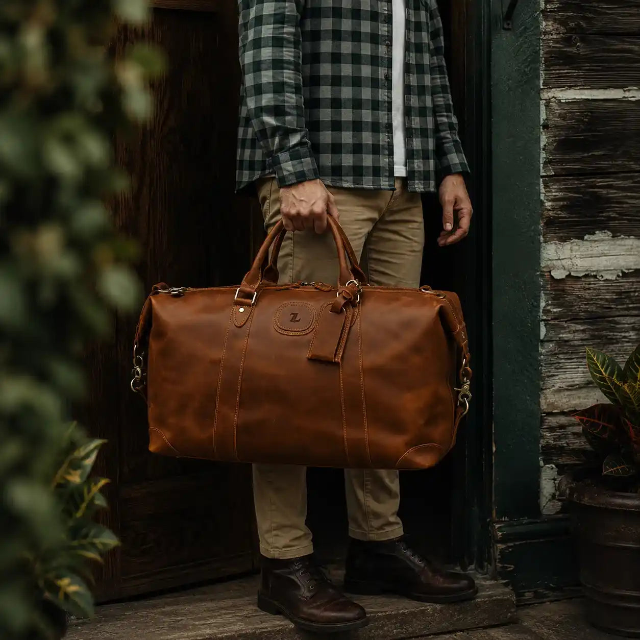 Buffalo Leather Duffle Bag for Men