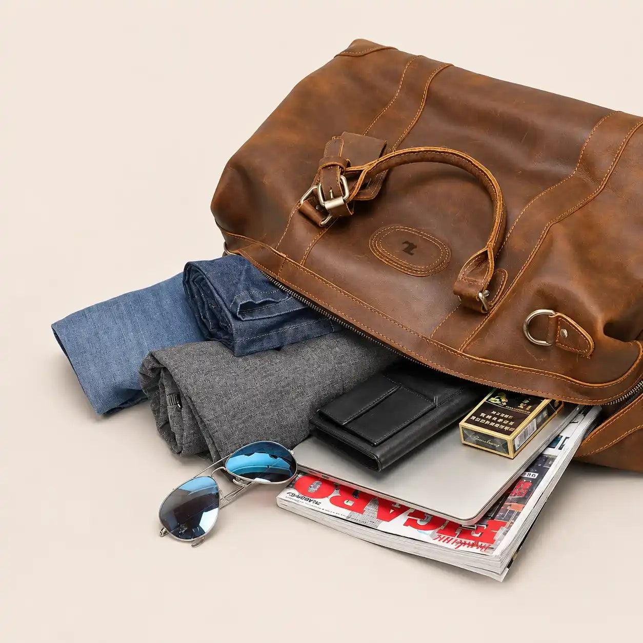 Buffalo Leather Duffle Bag for Men